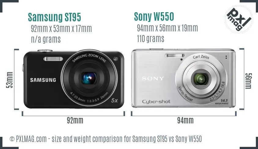 Samsung ST95 vs Sony W550 size comparison
