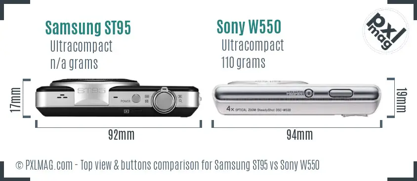 Samsung ST95 vs Sony W550 top view buttons comparison