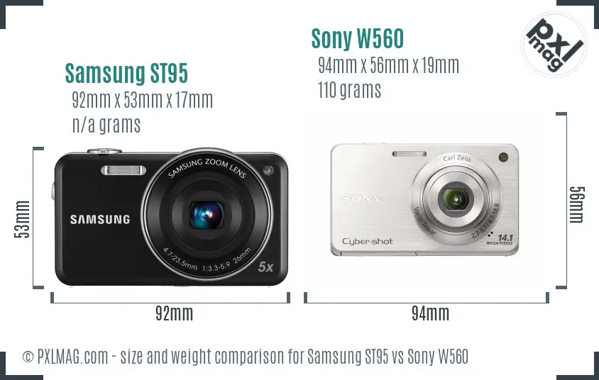 Samsung ST95 vs Sony W560 size comparison