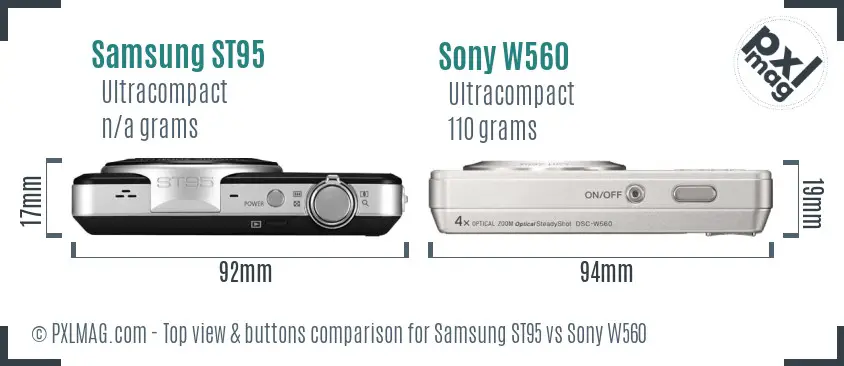 Samsung ST95 vs Sony W560 top view buttons comparison