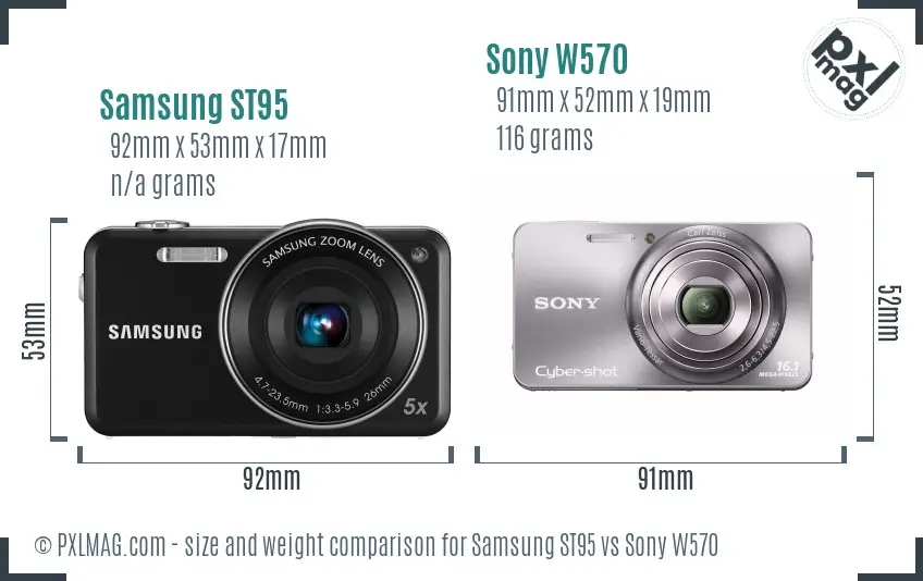 Samsung ST95 vs Sony W570 size comparison