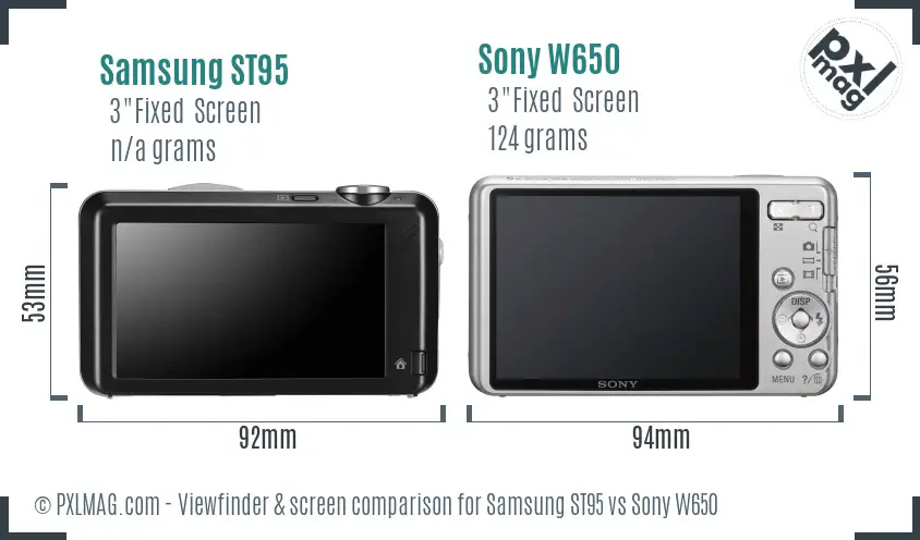 Samsung ST95 vs Sony W650 Screen and Viewfinder comparison