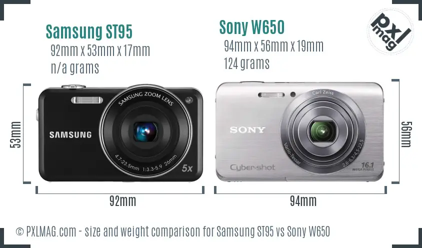 Samsung ST95 vs Sony W650 size comparison