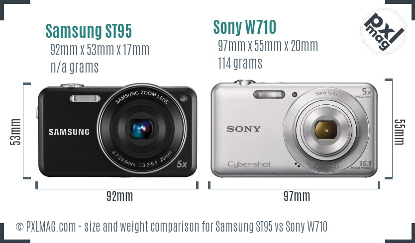 Samsung ST95 vs Sony W710 size comparison