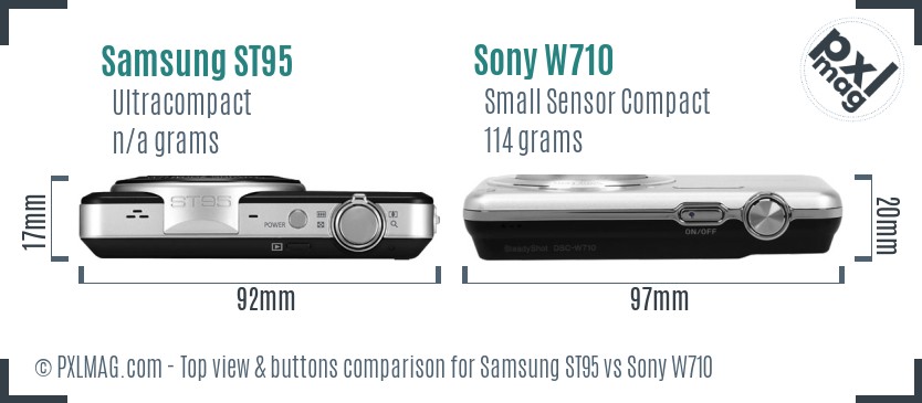 Samsung ST95 vs Sony W710 top view buttons comparison
