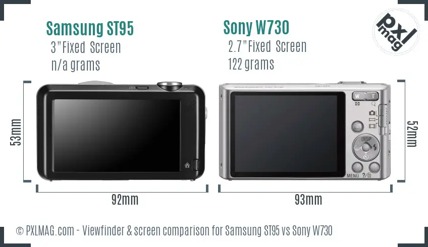 Samsung ST95 vs Sony W730 Screen and Viewfinder comparison