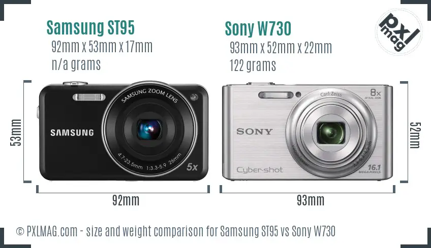 Samsung ST95 vs Sony W730 size comparison