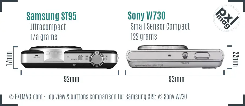 Samsung ST95 vs Sony W730 top view buttons comparison