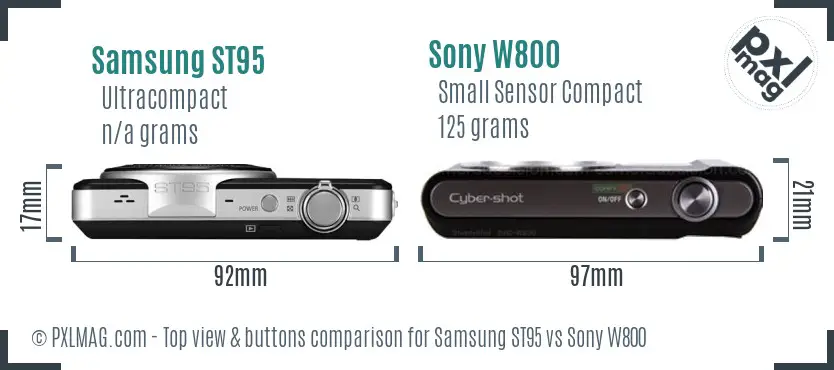 Samsung ST95 vs Sony W800 top view buttons comparison Samsung ST95 vs Sony W800 top view buttons comparison