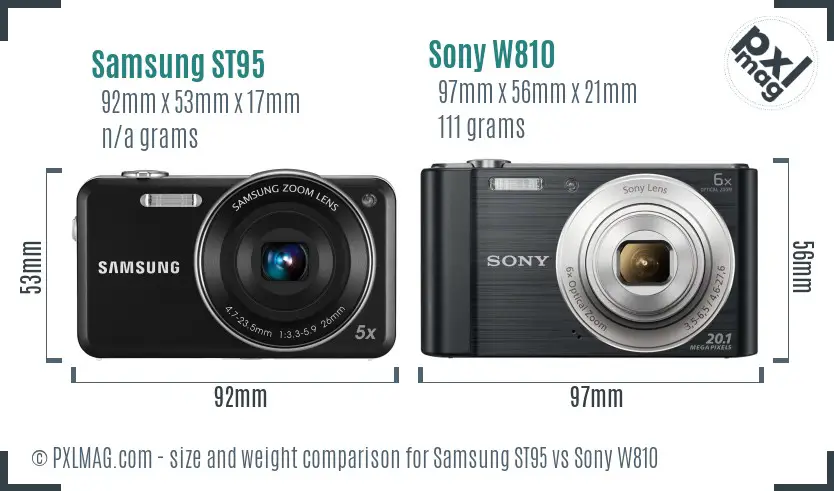 Samsung ST95 vs Sony W810 size comparison
