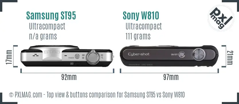 Samsung ST95 vs Sony W810 top view buttons comparison