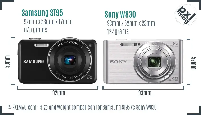 Samsung ST95 vs Sony W830 size comparison Samsung ST95 vs Sony W830 size comparison