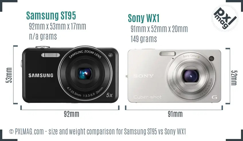 Samsung ST95 vs Sony WX1 size comparison