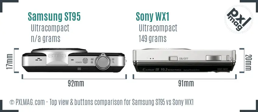 Samsung ST95 vs Sony WX1 top view buttons comparison