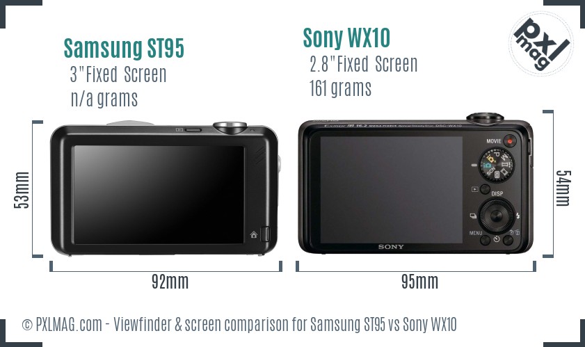 Samsung ST95 vs Sony WX10 Screen and Viewfinder comparison