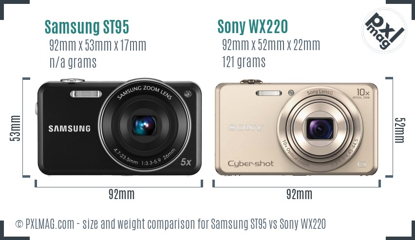 Samsung ST95 vs Sony WX220 size comparison