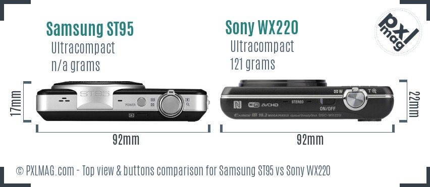 Samsung ST95 vs Sony WX220 top view buttons comparison