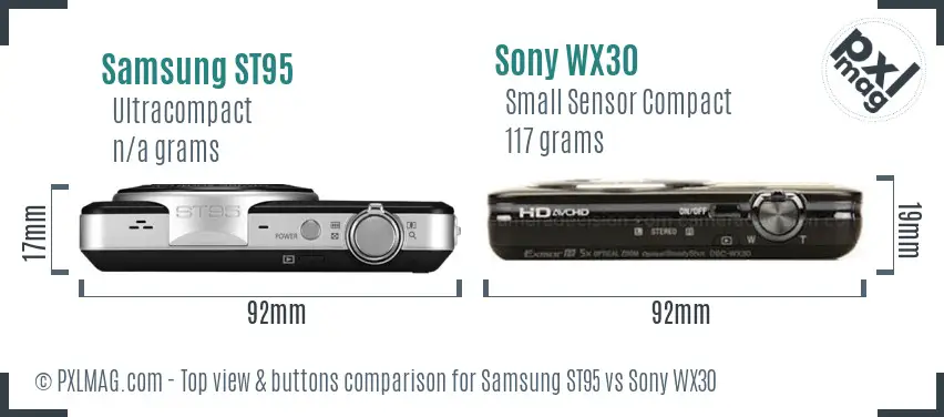 Samsung ST95 vs Sony WX30 top view buttons comparison Samsung ST95 vs Sony WX30 top view buttons comparison