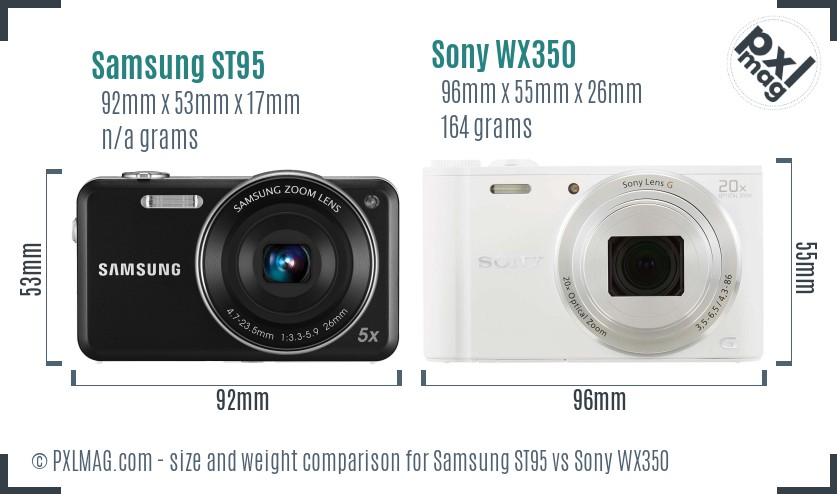 Samsung ST95 vs Sony WX350 size comparison