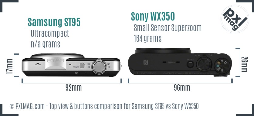 Samsung ST95 vs Sony WX350 top view buttons comparison