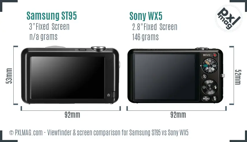 Samsung ST95 vs Sony WX5 Screen and Viewfinder comparison