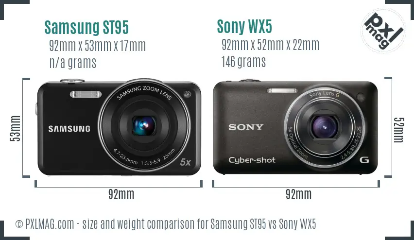 Samsung ST95 vs Sony WX5 size comparison