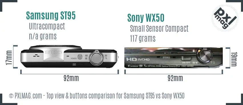 Samsung ST95 vs Sony WX50 top view buttons comparison Samsung ST95 vs Sony WX50 top view buttons comparison