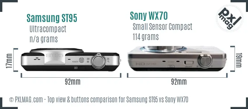 Samsung ST95 vs Sony WX70 top view buttons comparison Samsung ST95 vs Sony WX70 top view buttons comparison