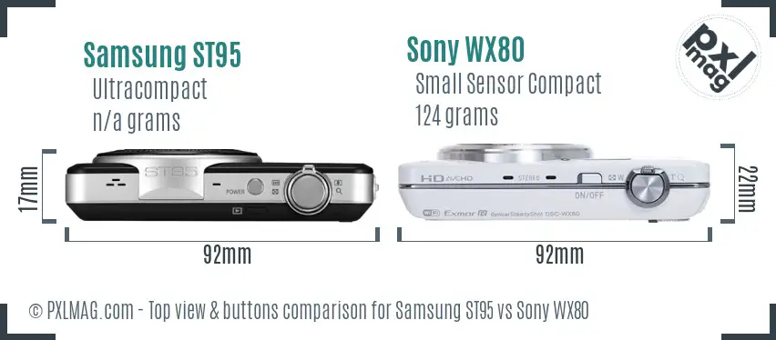 Samsung ST95 vs Sony WX80 top view buttons comparison