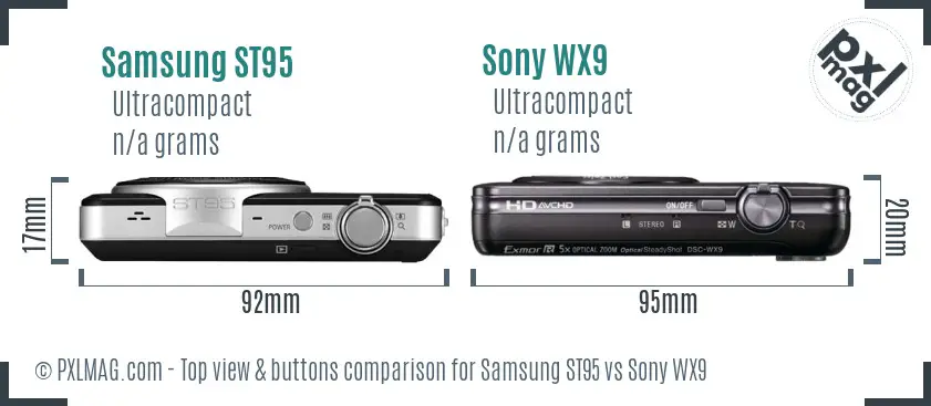 Samsung ST95 vs Sony WX9 top view buttons comparison