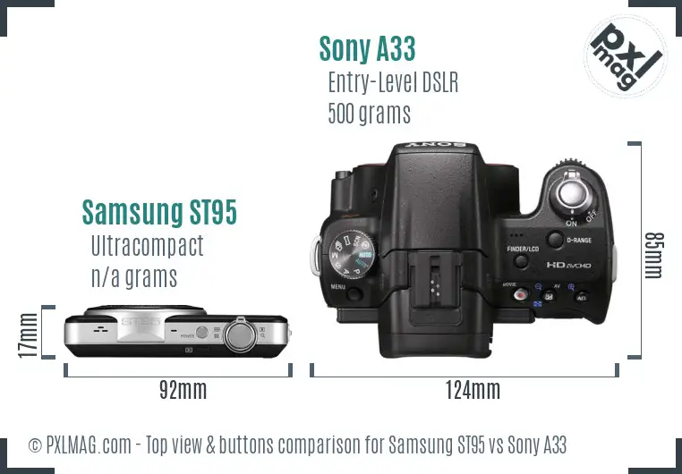 Samsung ST95 vs Sony A33 top view buttons comparison