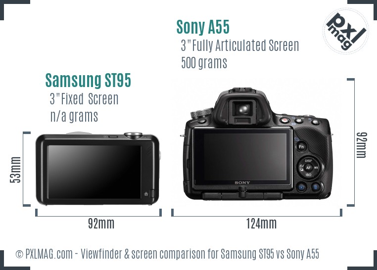 Samsung ST95 vs Sony A55 Screen and Viewfinder comparison