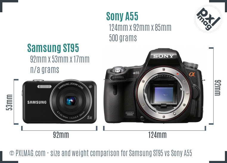 Samsung ST95 vs Sony A55 size comparison