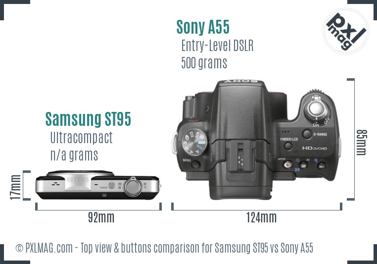 Samsung ST95 vs Sony A55 top view buttons comparison