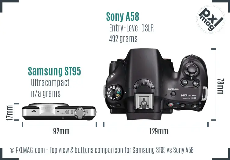 Samsung ST95 vs Sony A58 top view buttons comparison Samsung ST95 vs Sony A58 top view buttons comparison