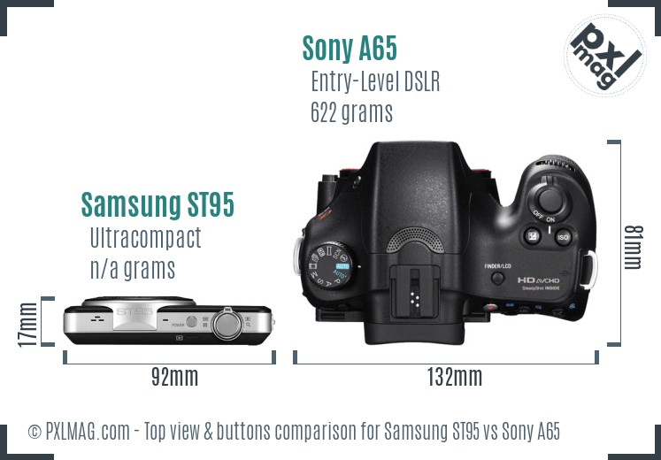 Samsung ST95 vs Sony A65 top view buttons comparison