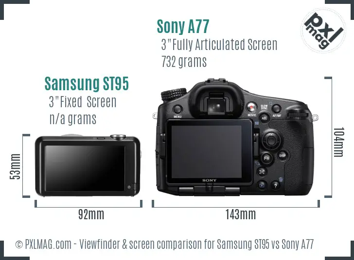 Samsung ST95 vs Sony A77 Screen and Viewfinder comparison