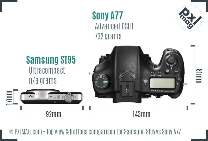 Samsung ST95 vs Sony A77 top view buttons comparison