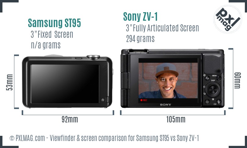 Samsung ST95 vs Sony ZV-1 Screen and Viewfinder comparison