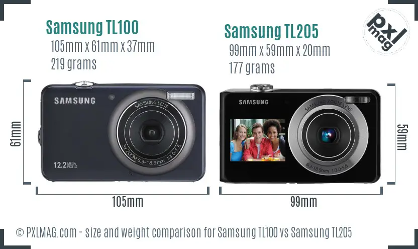 Samsung TL100 vs Samsung TL205 size comparison