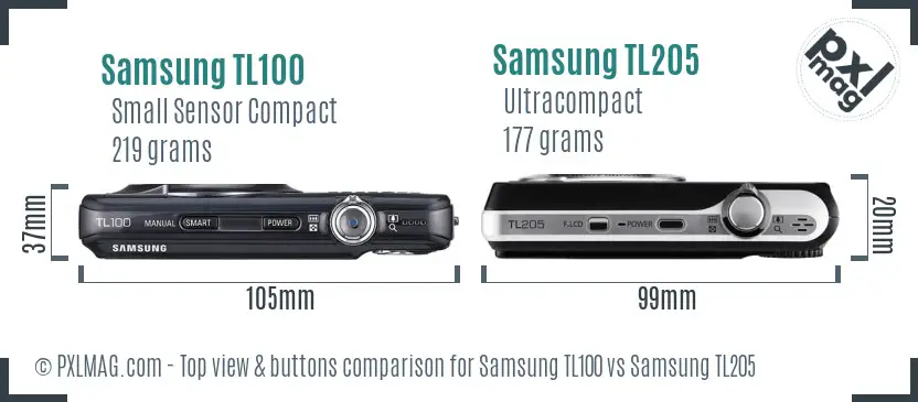 Samsung TL100 vs Samsung TL205 top view buttons comparison