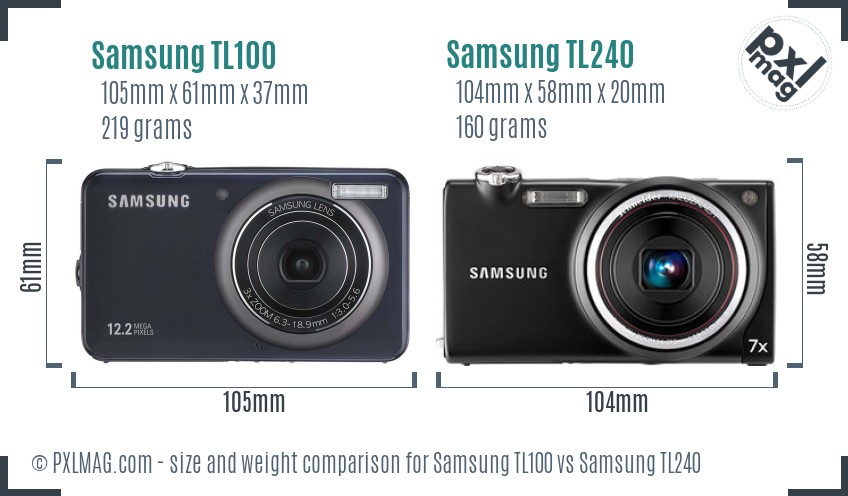 Samsung TL100 vs Samsung TL240 size comparison