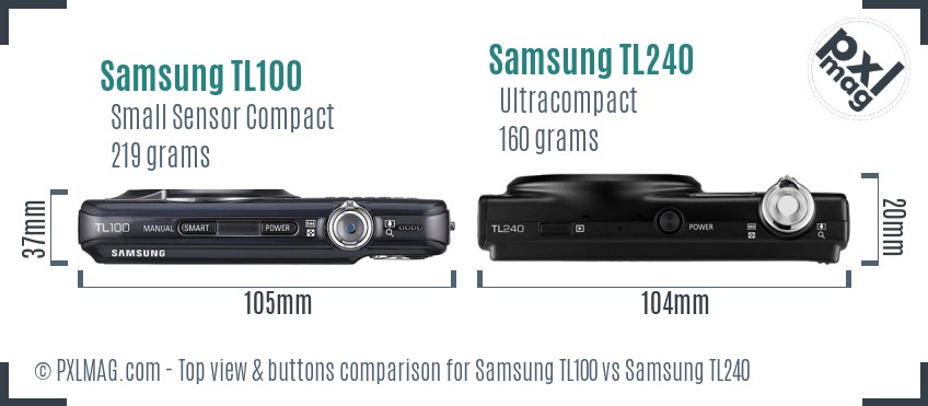 Samsung TL100 vs Samsung TL240 top view buttons comparison