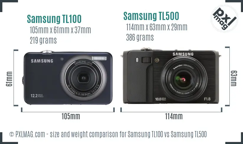 Samsung TL100 vs Samsung TL500 size comparison