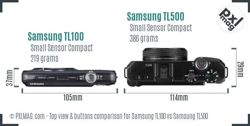 Samsung TL100 vs Samsung TL500 top view buttons comparison