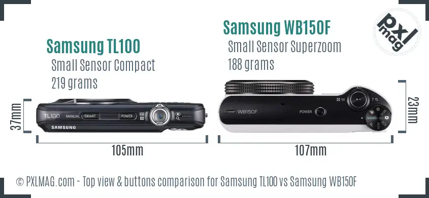 Samsung TL100 vs Samsung WB150F top view buttons comparison