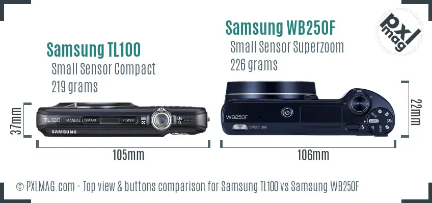 Samsung TL100 vs Samsung WB250F top view buttons comparison