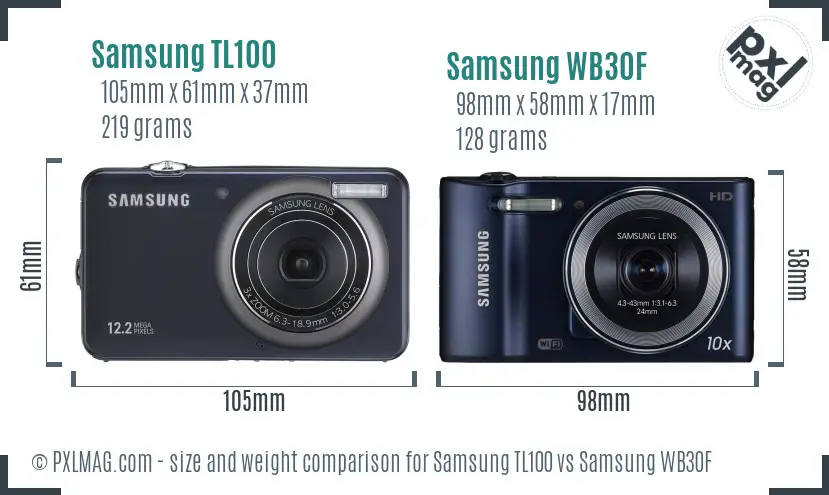 Samsung TL100 vs Samsung WB30F size comparison