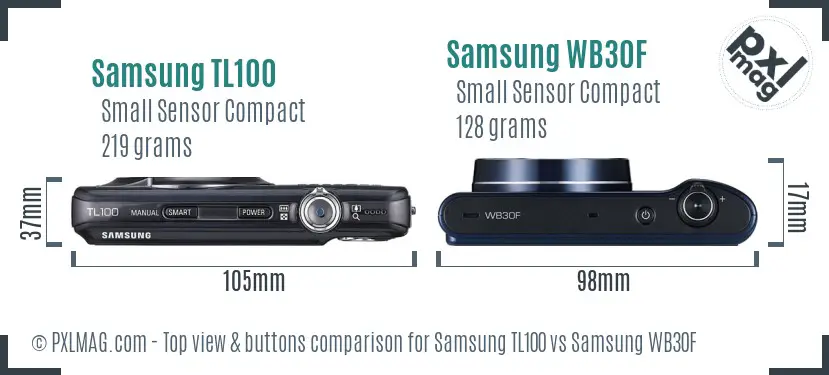 Samsung TL100 vs Samsung WB30F top view buttons comparison