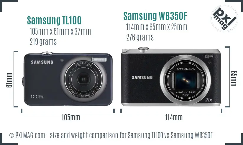 Samsung TL100 vs Samsung WB350F size comparison